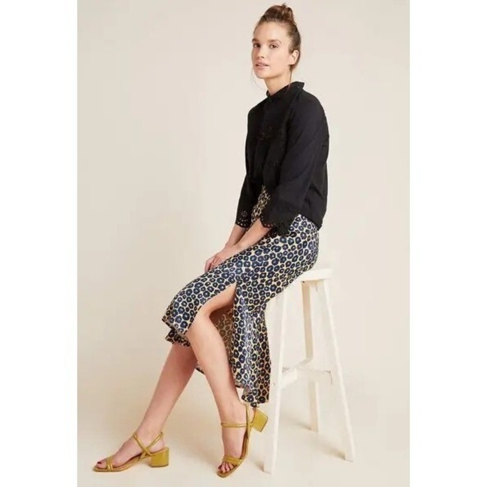 Anthropologie Maeve Janelle Bias Maxi Skirt Leopard Print Side Slit XS OB1117162